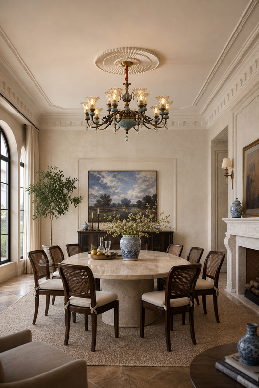 Blue Glazed Ceramic Two-Tier Chandelier