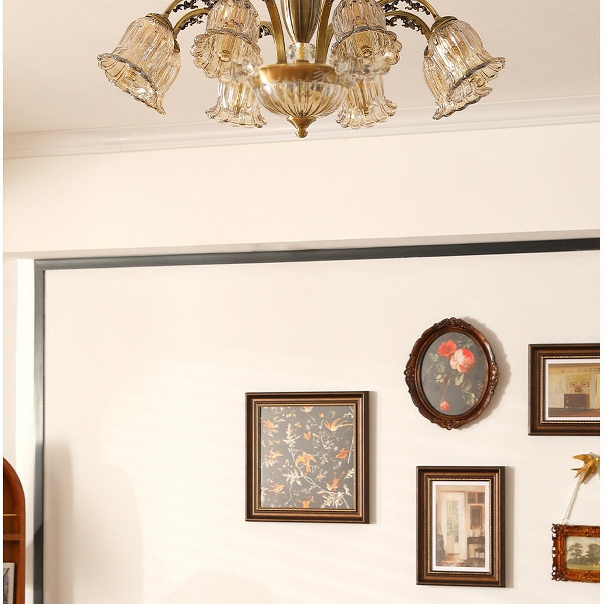 classic American Brass Floral Crystal Ceiling lamp