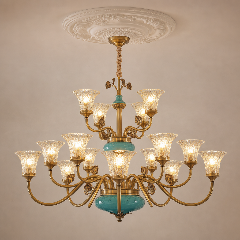 
Turquoise Blue Ceramic Two-Tier Chandelier