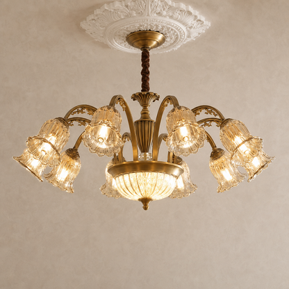 Vintage Brass Floral crystal Chandelier