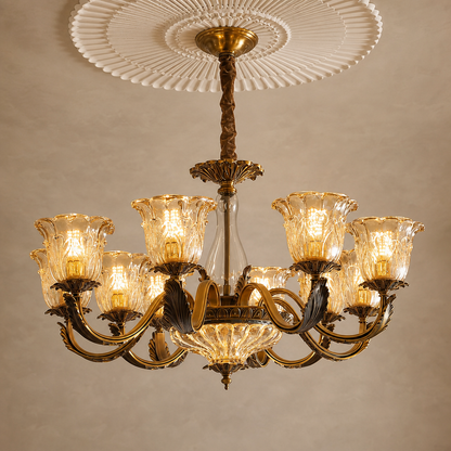 Antique Brass Fluted Glass Chandelier