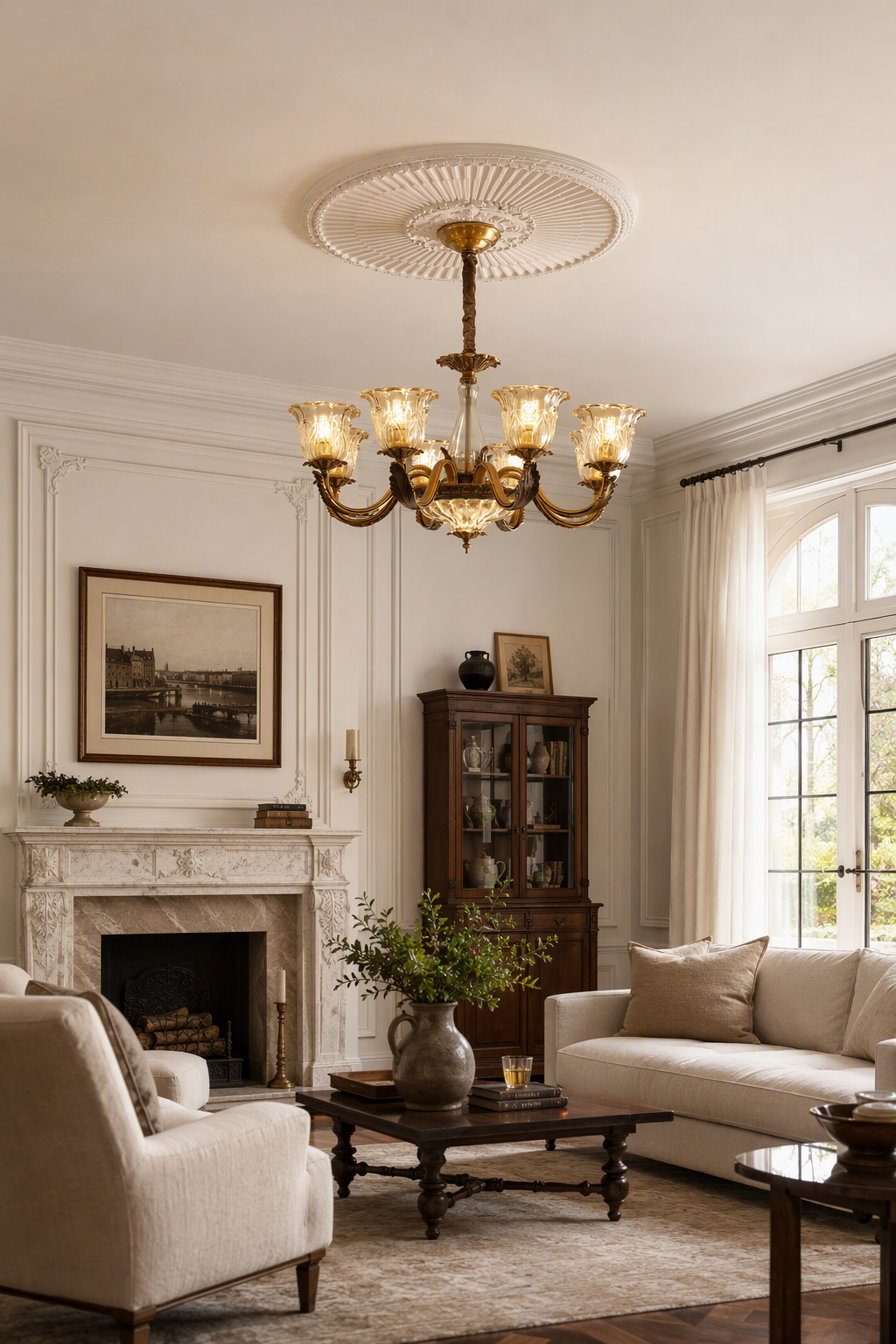 
Antique Brass Fluted Glass Chandelier
