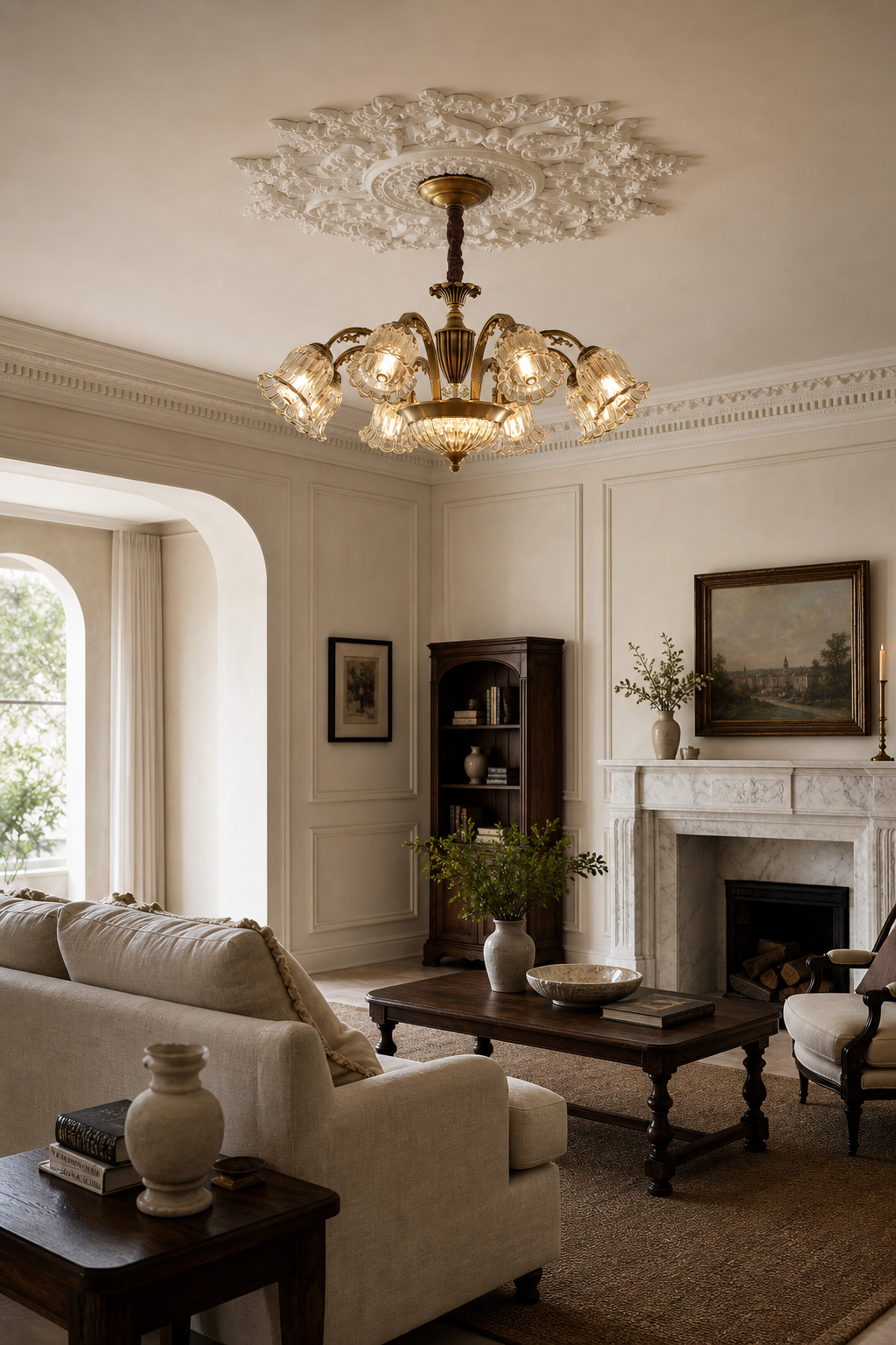 
Vintage Brass Floral crystal Chandelier