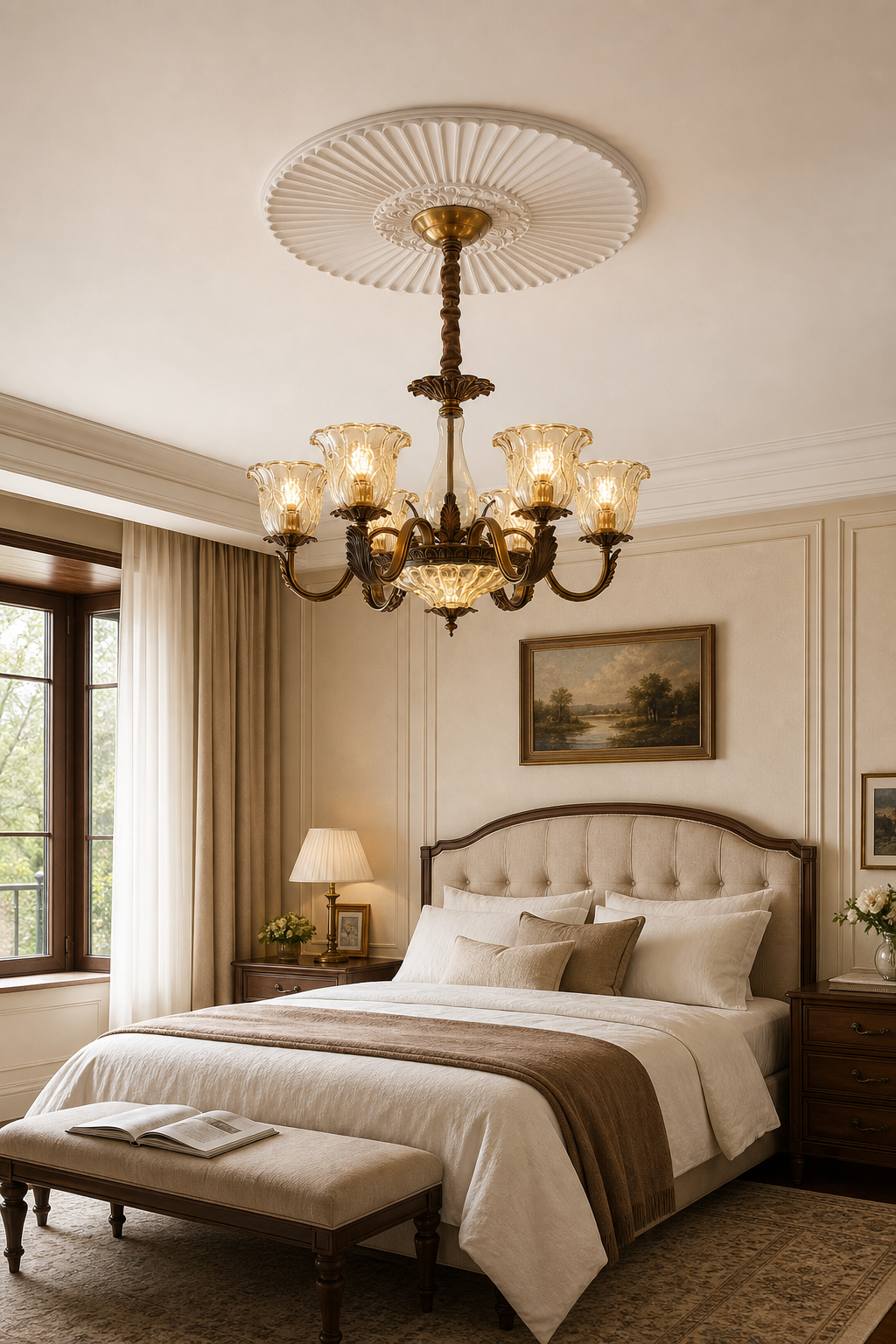 
Antique Brass Fluted Glass Chandelier