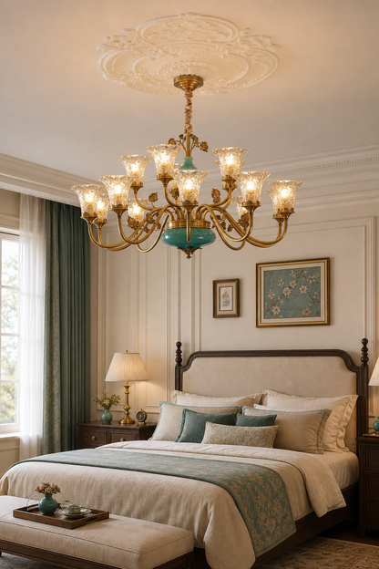 Turquoise Blue Ceramic Two-Tier Chandelier