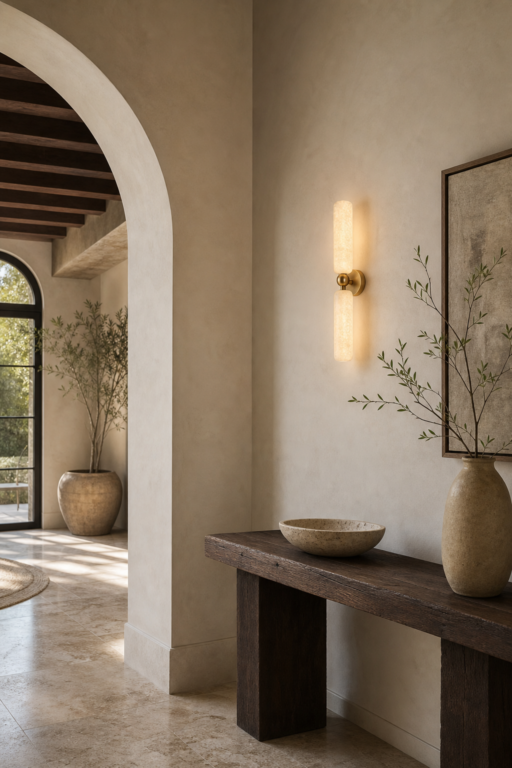 
Double Alabaster Cylinder Wall Sconce