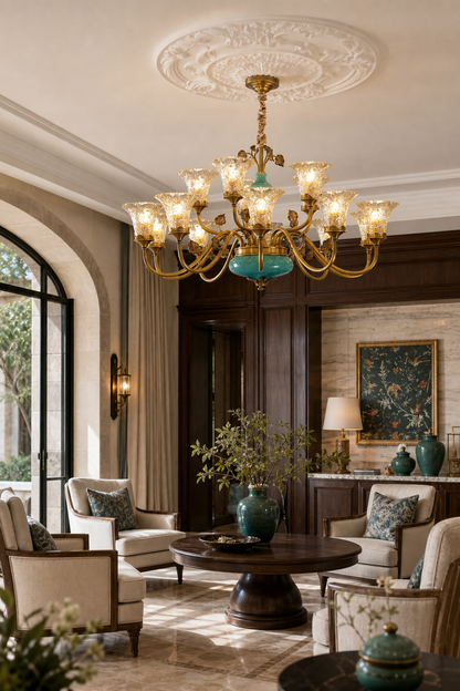 Turquoise Blue Ceramic Two-Tier Chandelier