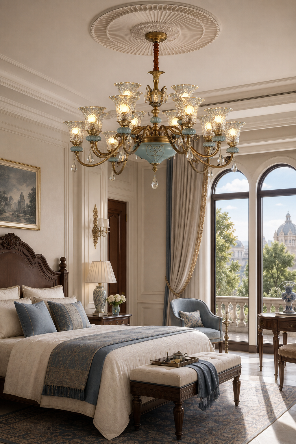 
Blue Glazed Ceramic Two-Tier Chandelier