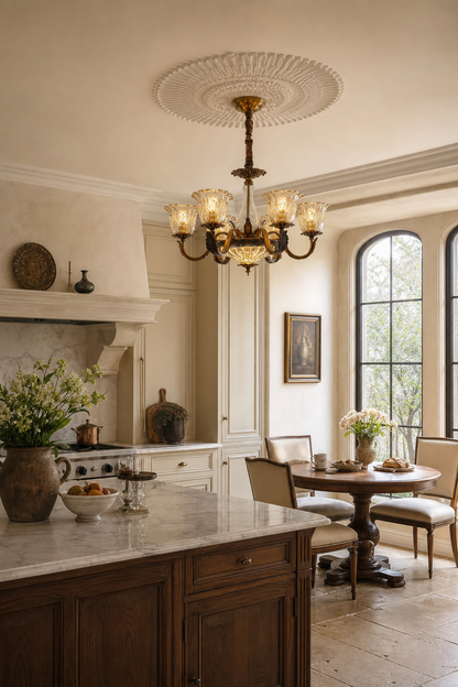 Antique Brass Fluted Glass Chandelier