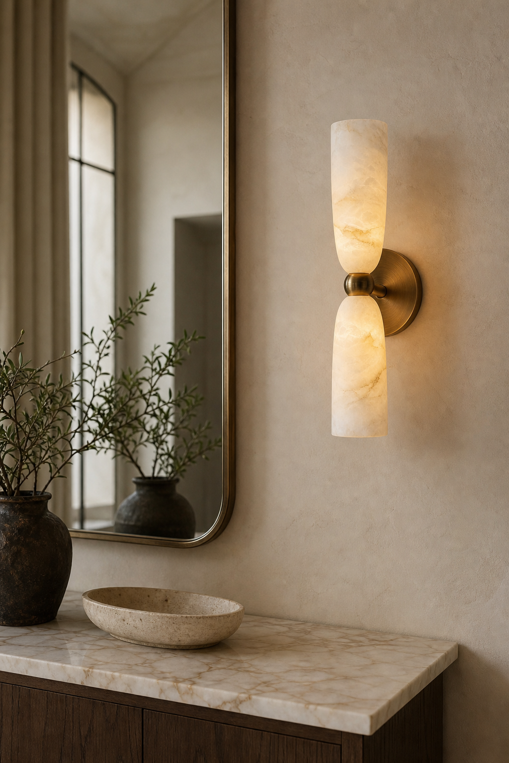 
Double Alabaster Cylinder Wall Sconce