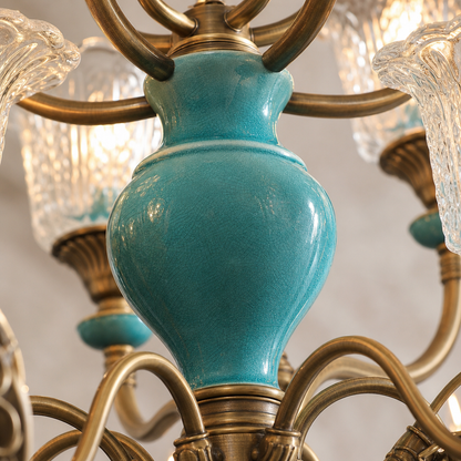 Turquoise Blue Ceramic Two-Tier Chandelier