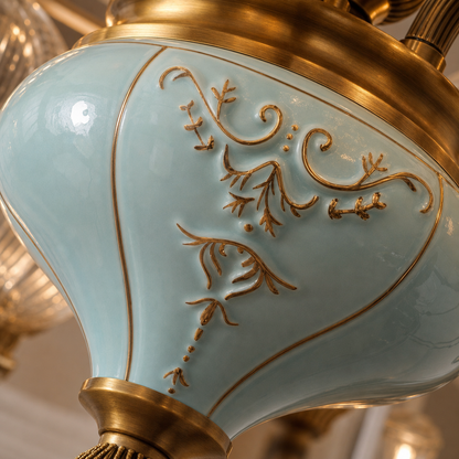 Blue Glazed Ceramic Two-Tier Chandelier
