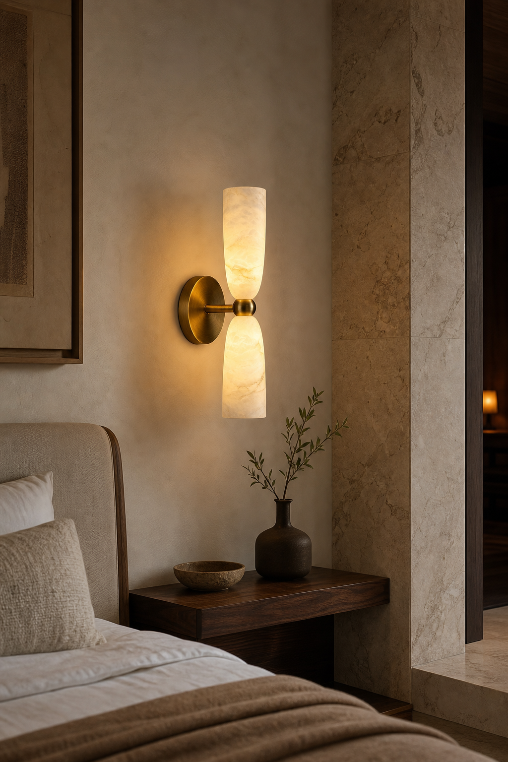 
Double Alabaster Cylinder Wall Sconce