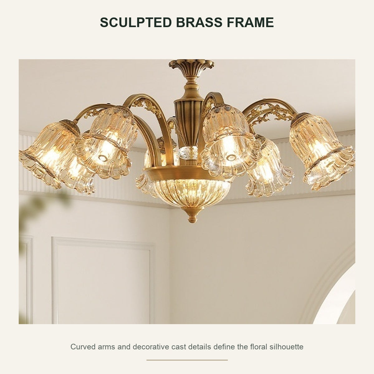
classic American Brass Floral Crystal Ceiling lamp