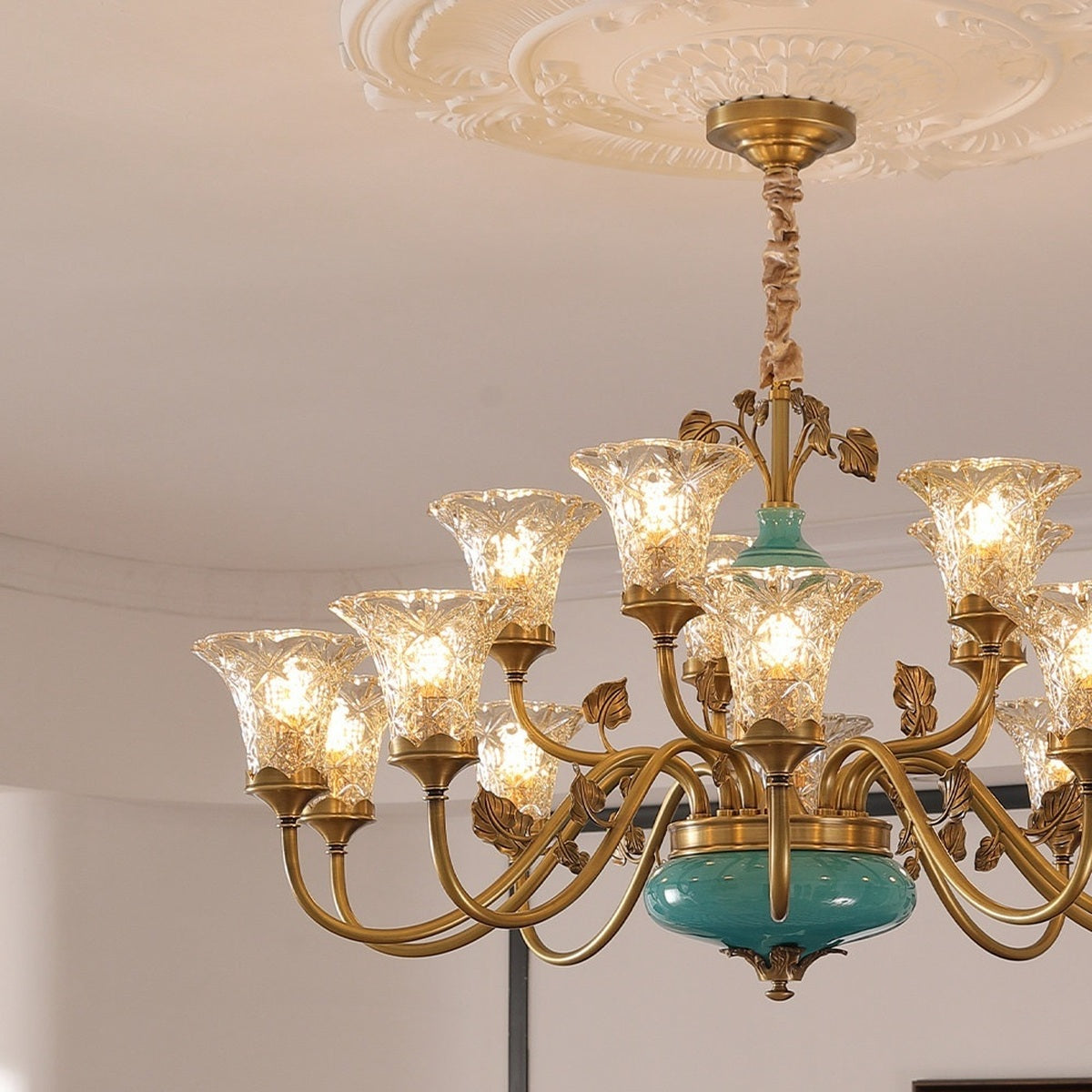 
Turquoise Blue Ceramic Two-Tier Chandelier