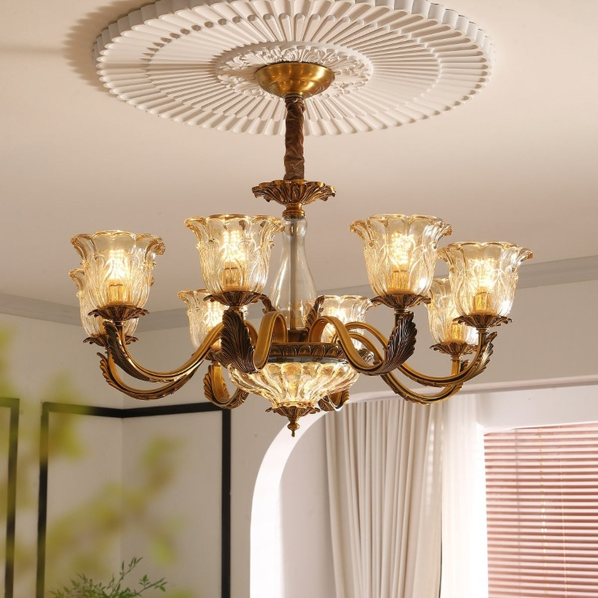 
Antique Brass Fluted Glass Chandelier