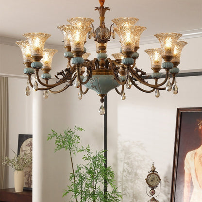 Blue Glazed Ceramic Two-Tier Chandelier