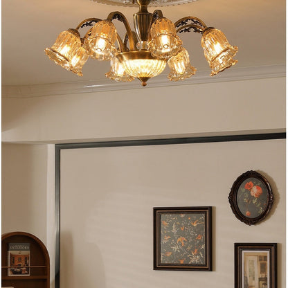 classic American Brass Floral Crystal Ceiling lamp