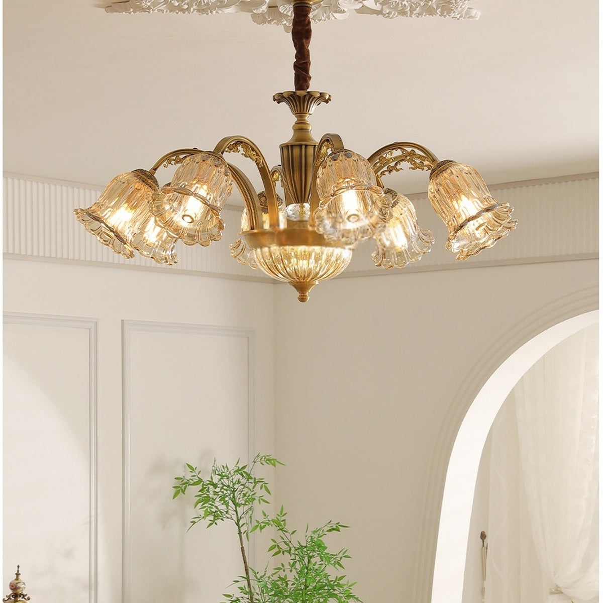 
Vintage Brass Floral crystal Chandelier